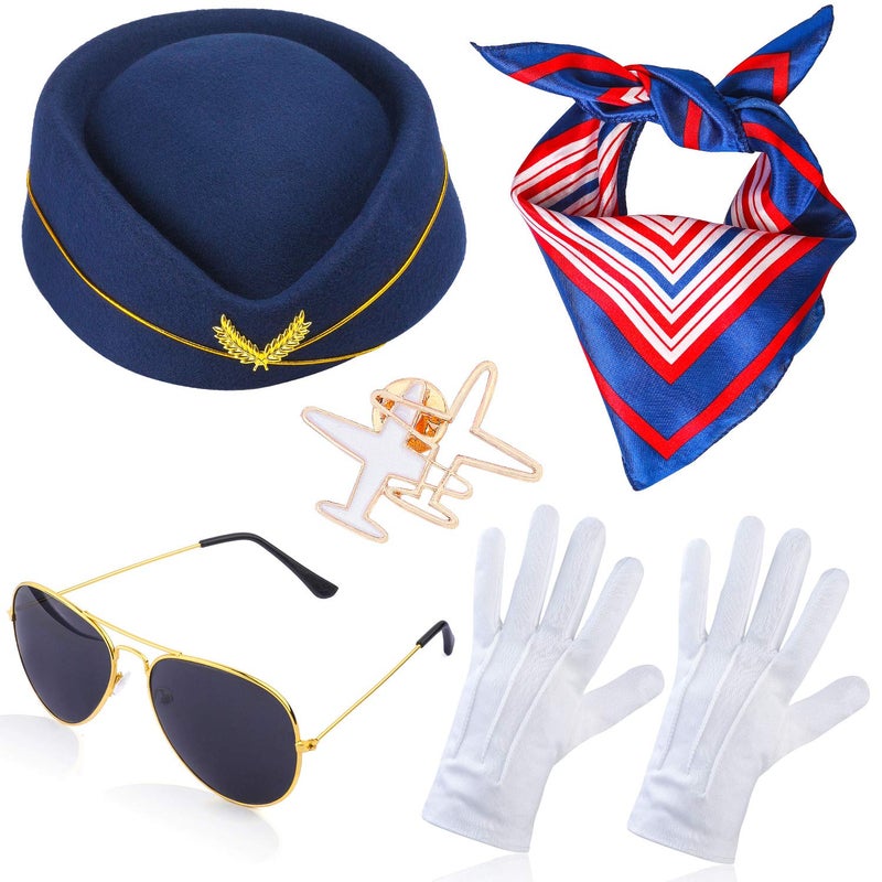 Beelittle Women's Stewardess Costume Accessories Flight Attendant Hat with Air Hostess Cosplay Costume Accessories (Navy1) - Image 1